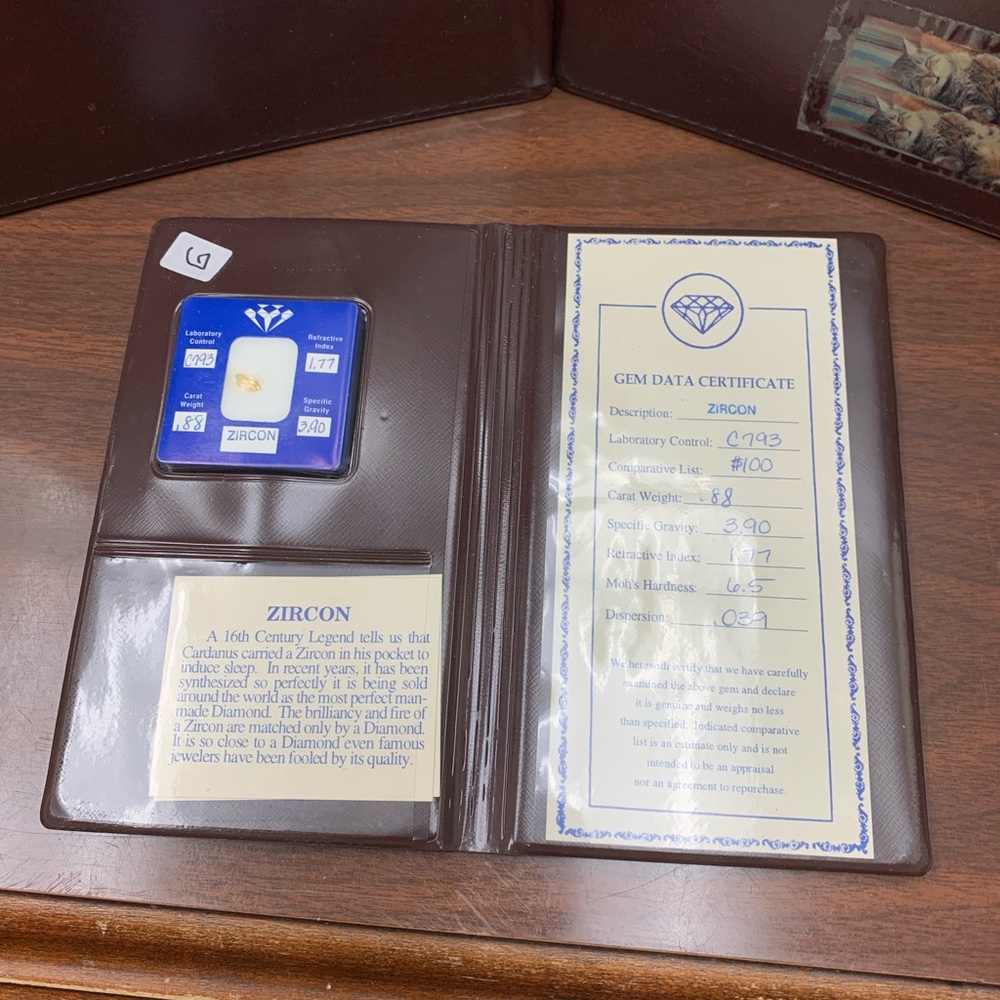 Zircon and Gem Data Certificate in folder